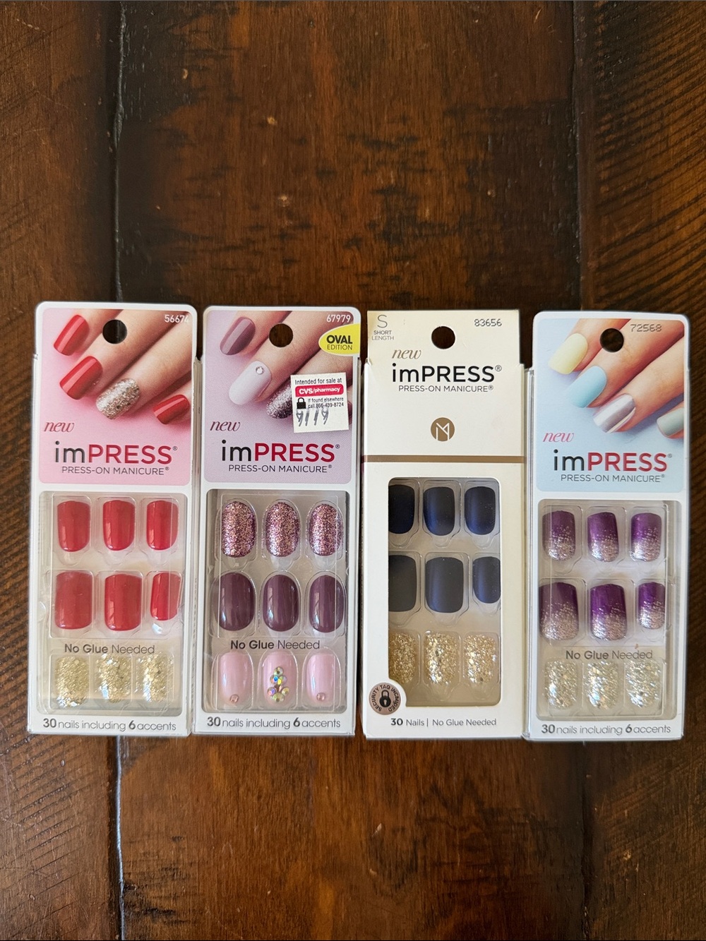 imPRESS Press-On Nails Set in Red, Pink, Blue, Purple, Gold